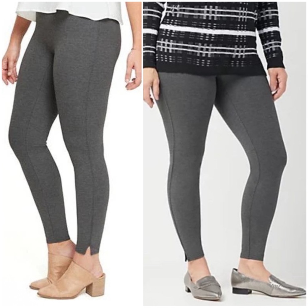 SPANX Women’s Size‎ L Charcoal Gray Ponte Pull-On Ankle Leggings Pants Split Hem